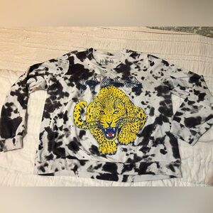 Graphic Leopard Print Black and White Sweater